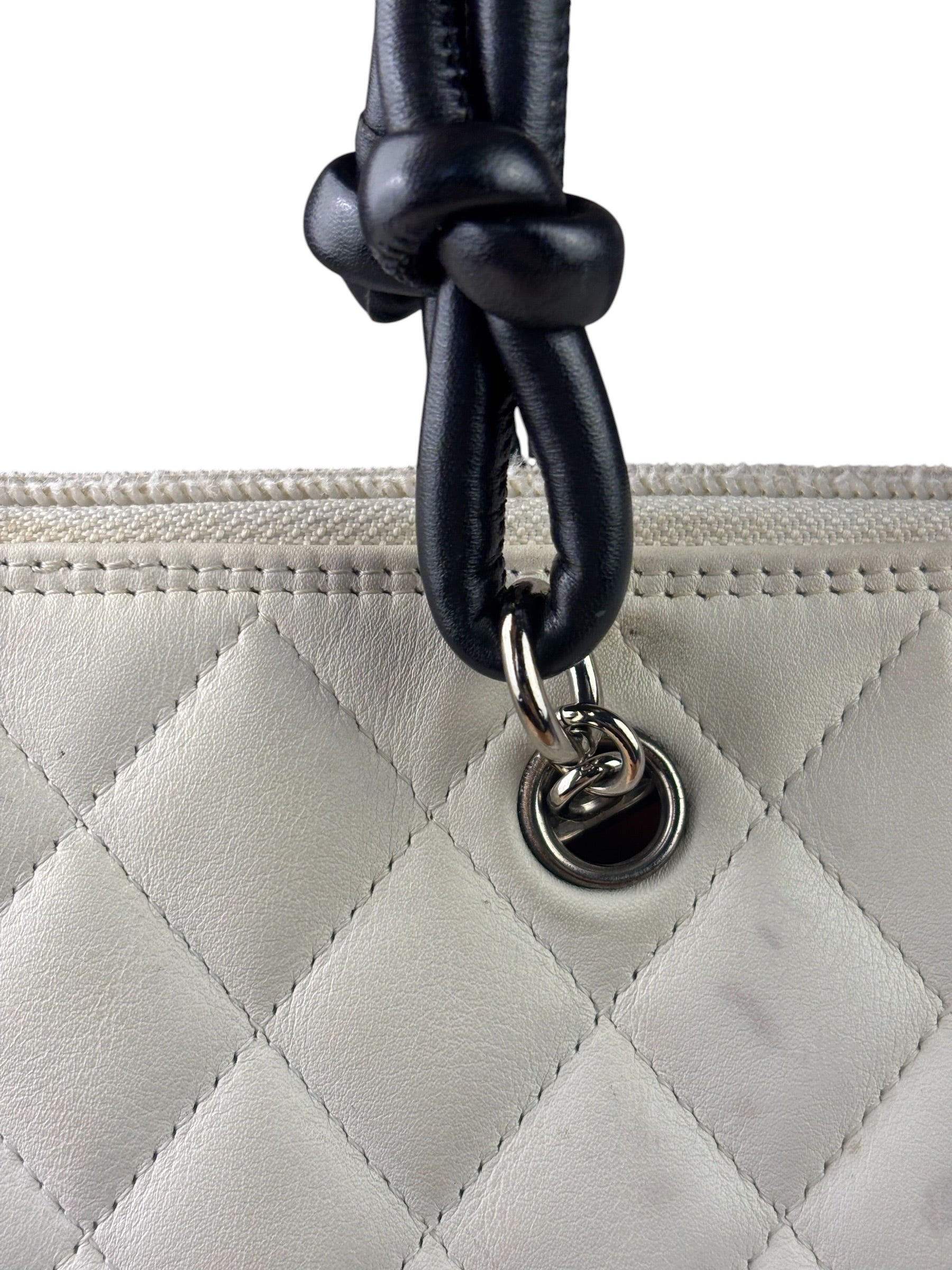 Chanel White Calfskin Quilted Python-Embossed Ligne Cambon Flat Tote Bag 2004