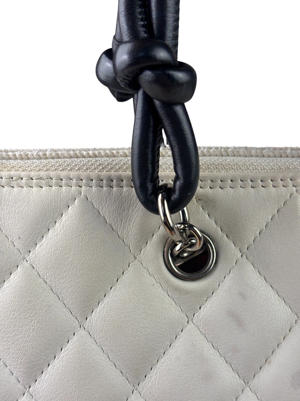 Chanel White Calfskin Quilted Python-Embossed Ligne Cambon Flat Tote Bag 2004
