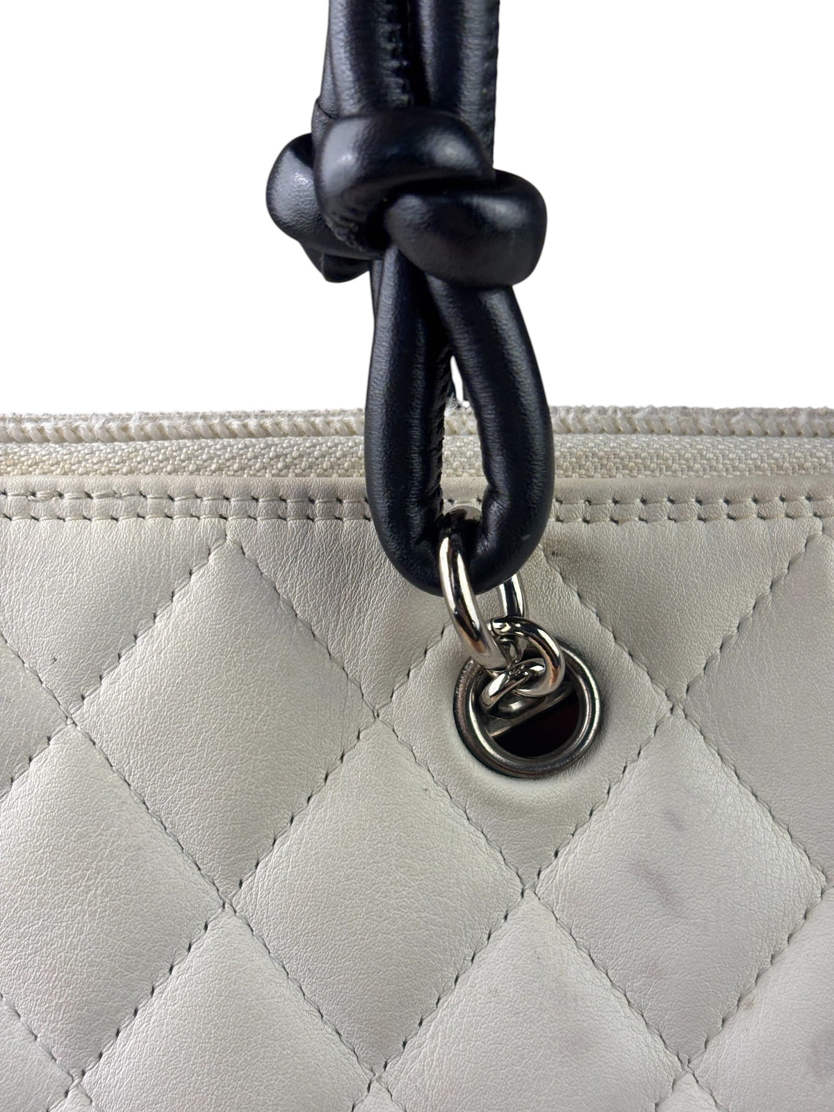 Chanel White Calfskin Quilted Python-Embossed Ligne Cambon Flat Tote Bag 2004
