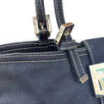 Fendi Vintage Navy Blue Leather Trim Mamma Baguette