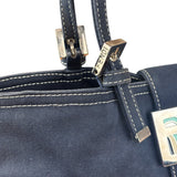Fendi Vintage Navy Blue Leather Trim Mamma Baguette