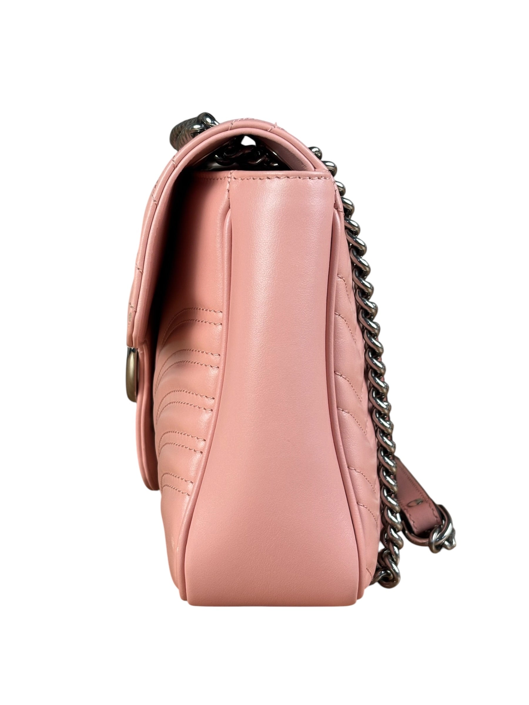 Gucci Pink Leather GG Marmont Shoulder Bag