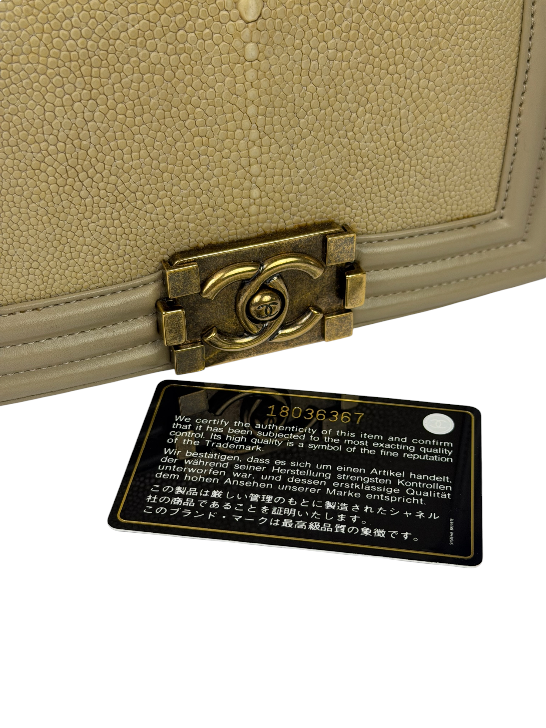Chanel Beige Leather Boy Stingray Flap Bag 2013
