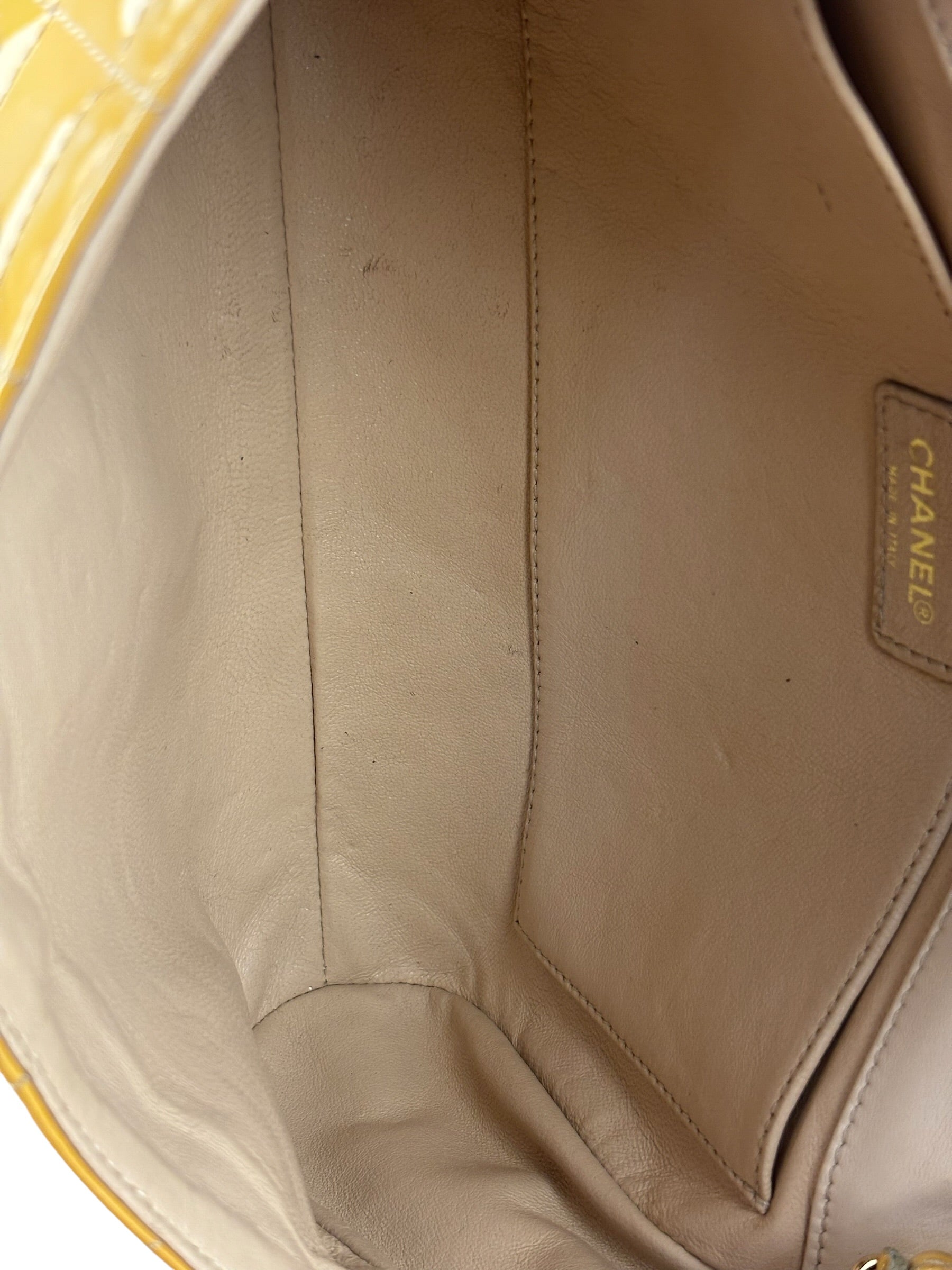 Chanel Yellow Patent Chocolate Bar Quilted CC Shoulder Bag 2002