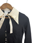 Christian Dior Black White Butterfly Collar Bow Tie Crystal Buttons Shirt