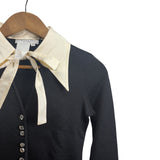 Christian Dior Black White Butterfly Collar Bow Tie Crystal Buttons Shirt