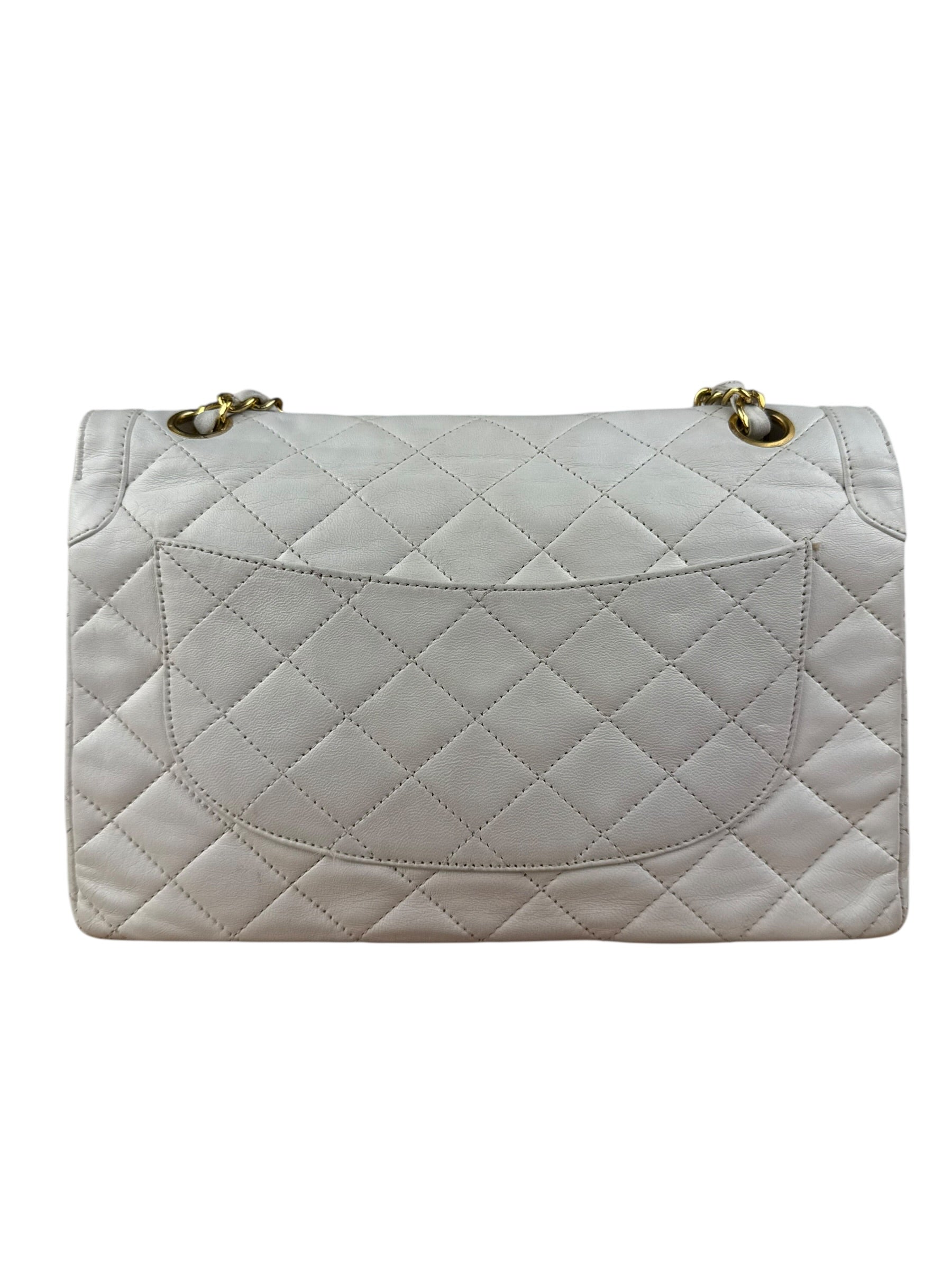 Chanel CC White Quilted Double Flap Bag 1988