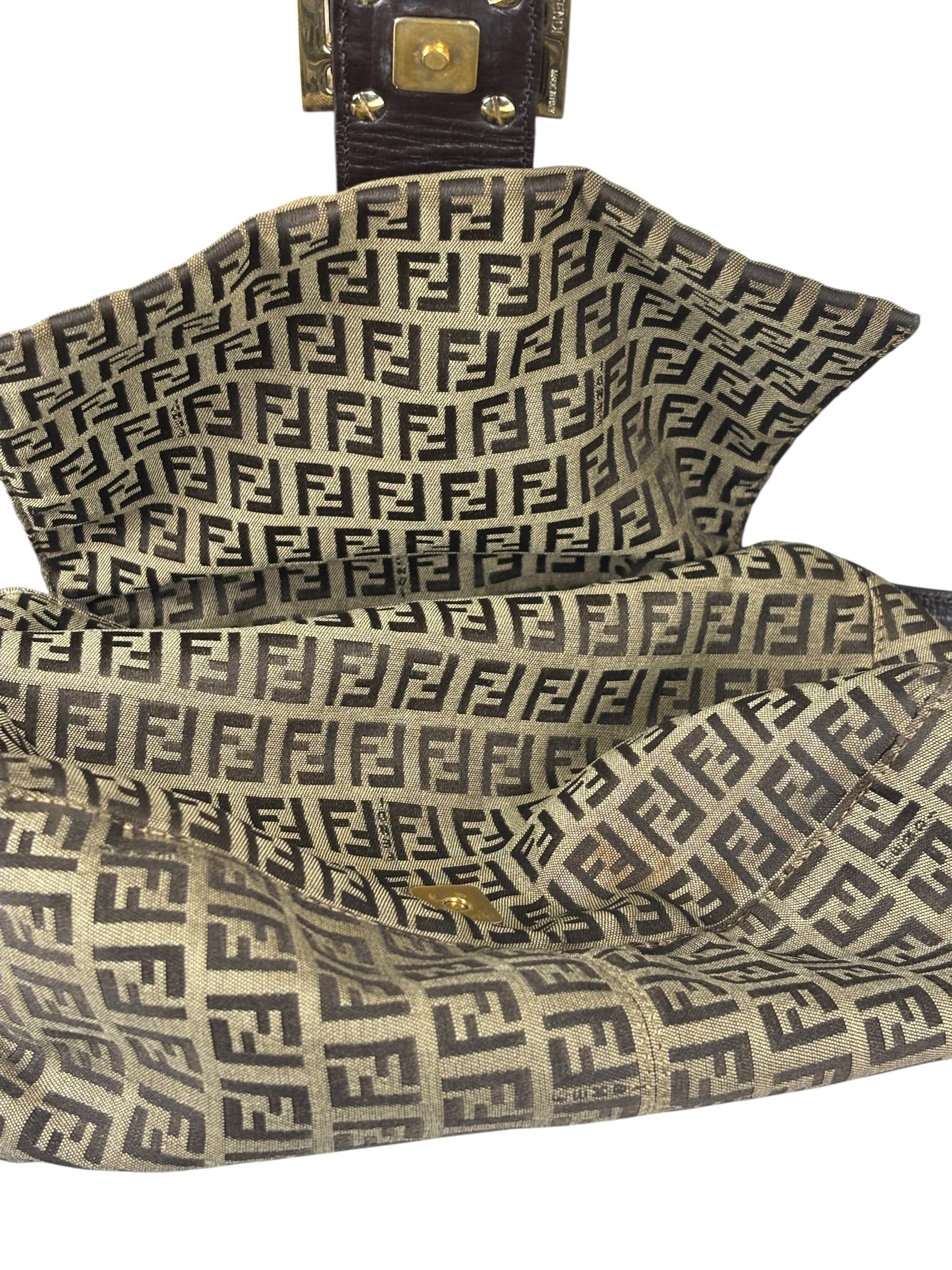 Fendi Brown Leather Trim Zucca Mamma Baguette