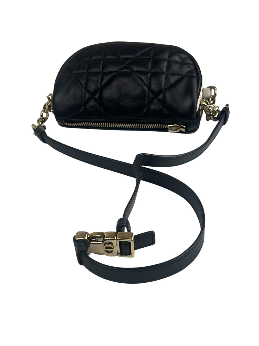 Christian Dior Black/White Quilted Leather Small Vibe Cannage Two-Way Hobo Bag
