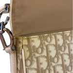 Christian Dior Beige Leather Trim Trotter Floral Embroidered Flap Bag