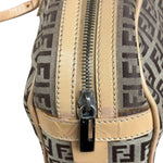 Fendi Beige Leather Trim Zucca Small Boston Bag