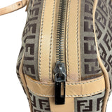 Fendi Beige Leather Trim Zucca Small Boston Bag