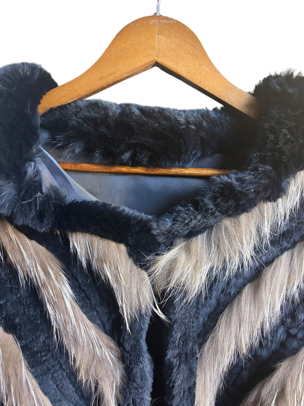 Vintage Black/Brown Fox Striped Fur Button Down Jacket