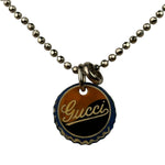 Gucci Sterling Silver Bottle-Cap-Style Enamel Logo Pendant Necklace