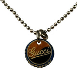 Gucci Sterling Silver Bottle-Cap-Style Enamel Logo Pendant Necklace