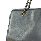 Chanel Black Leather Front Pocket Chain Tote 1998