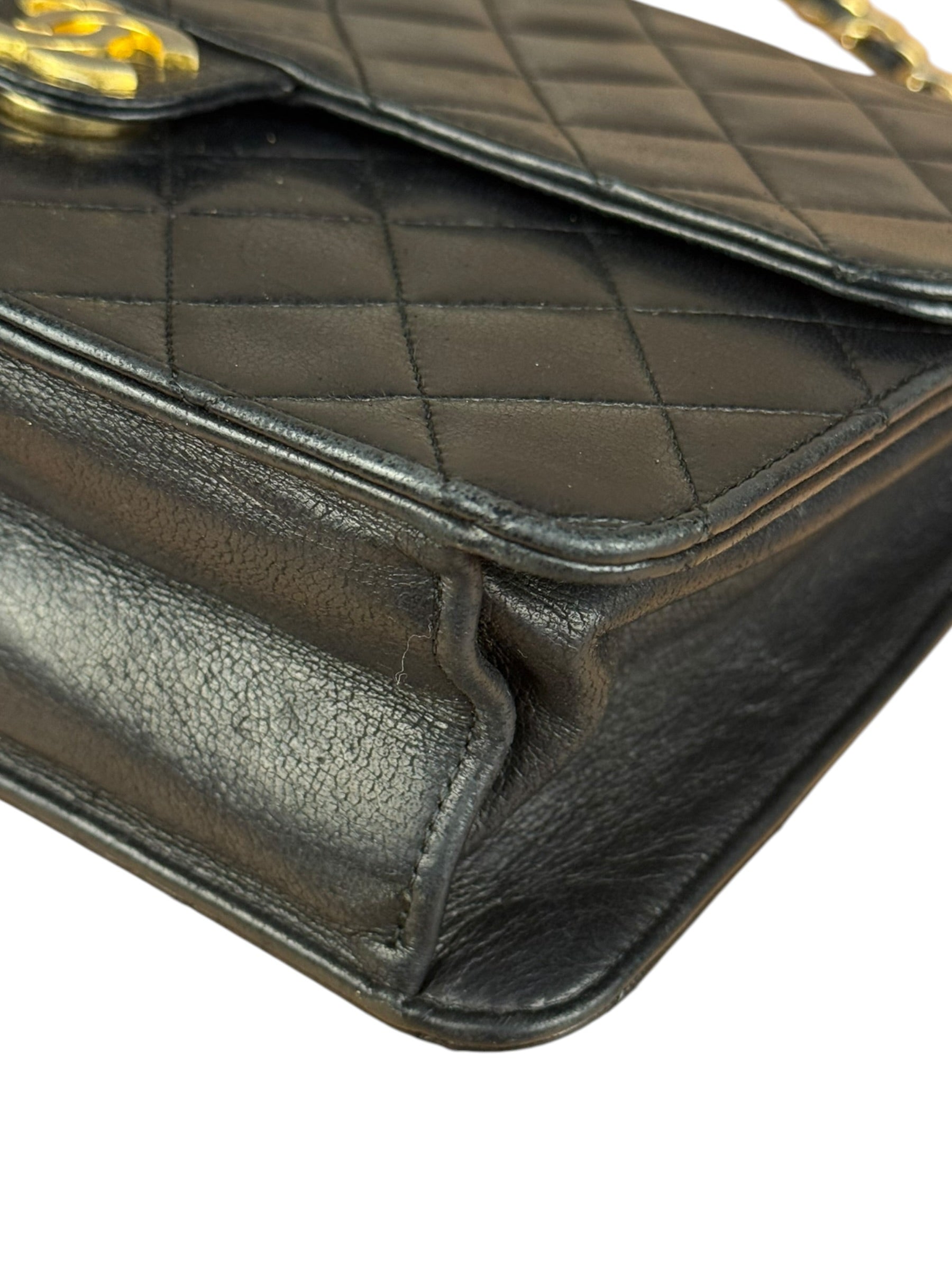 Chanel Black Diamond Stitch Lambskin Square Flap 1988