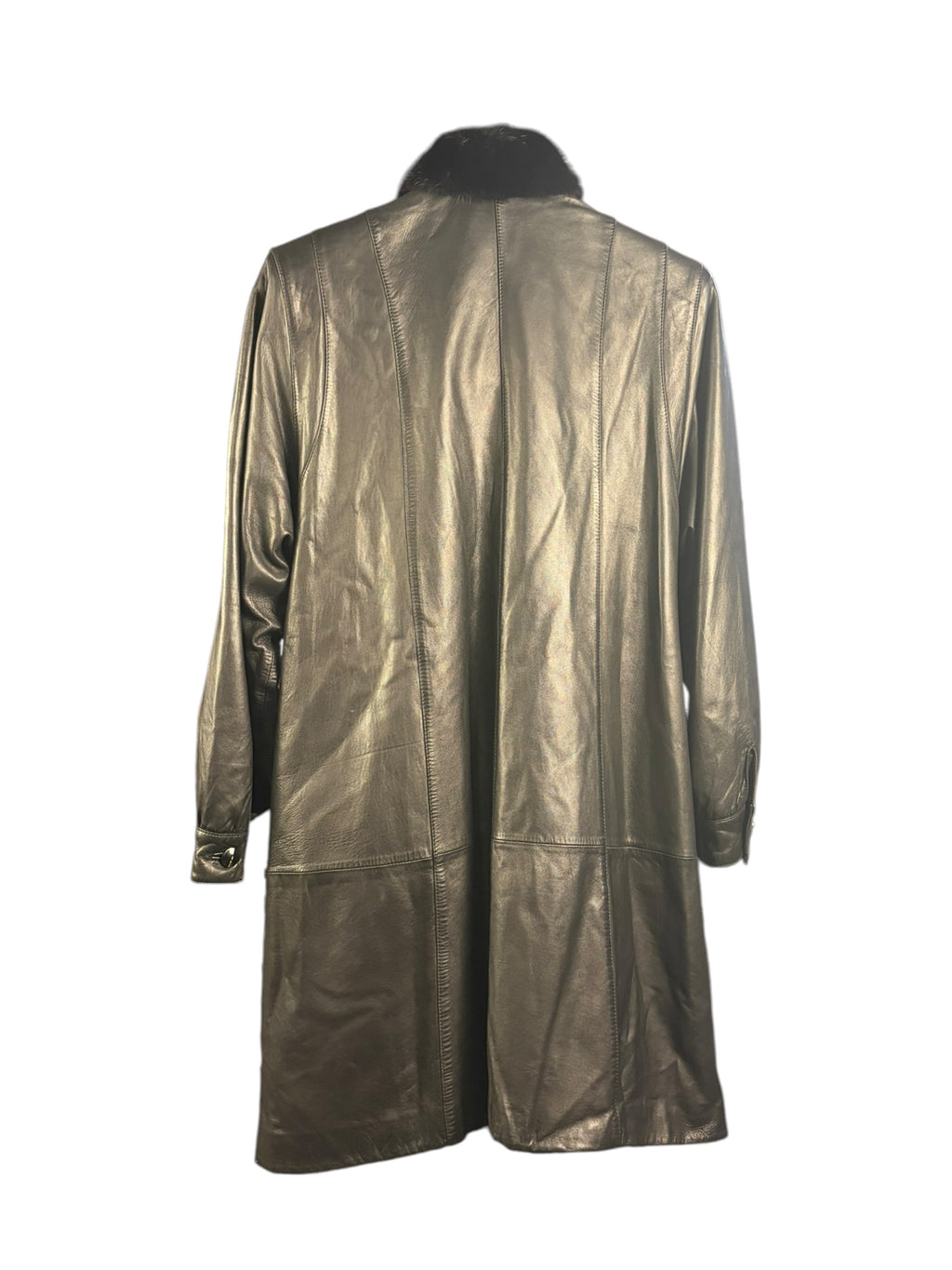 Vintage Black Sheepskin Leather Mink Fur Collar Long Coat