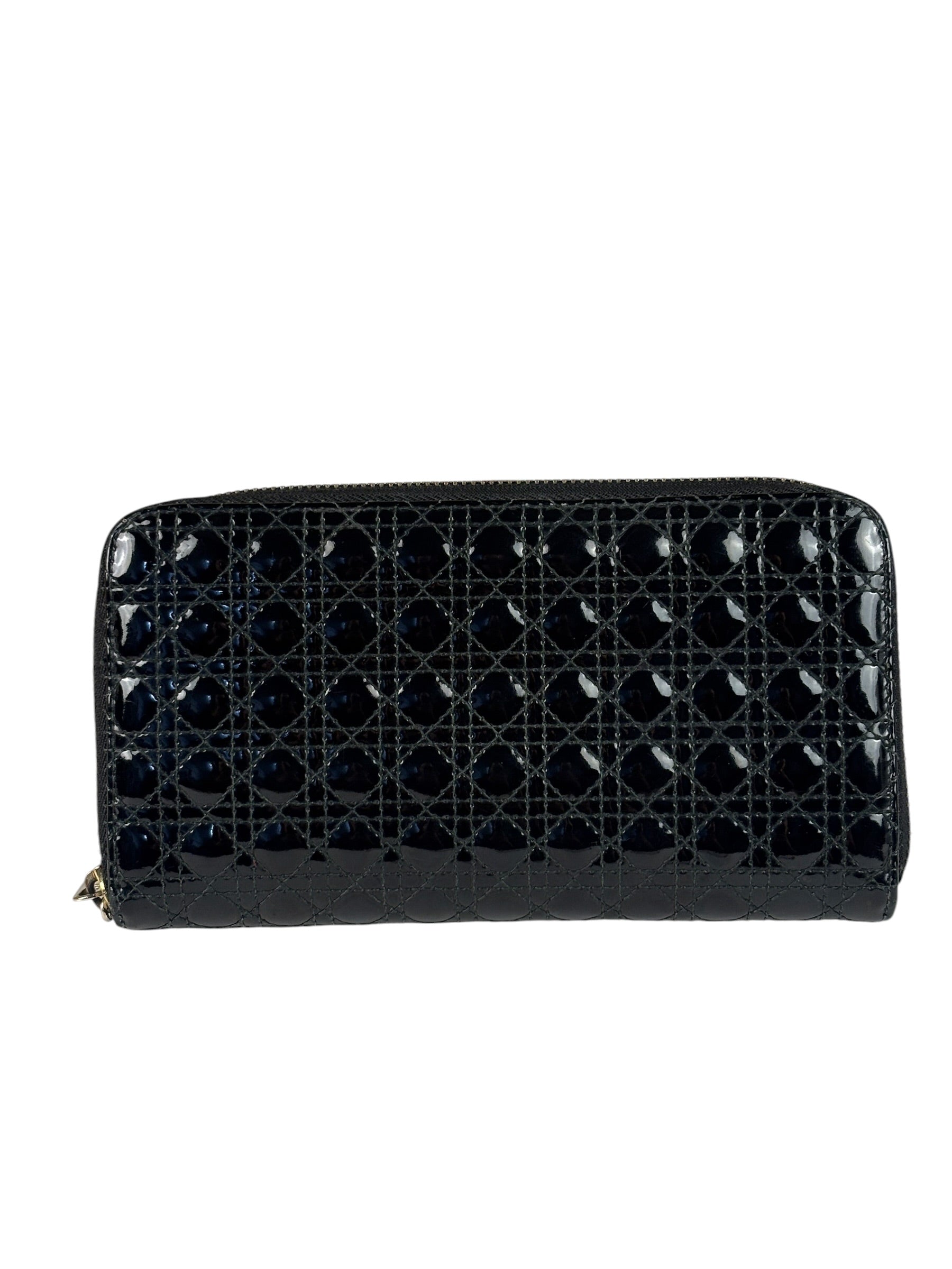 Christian Dior Black Patent Leather Zip-Around Long Wallet