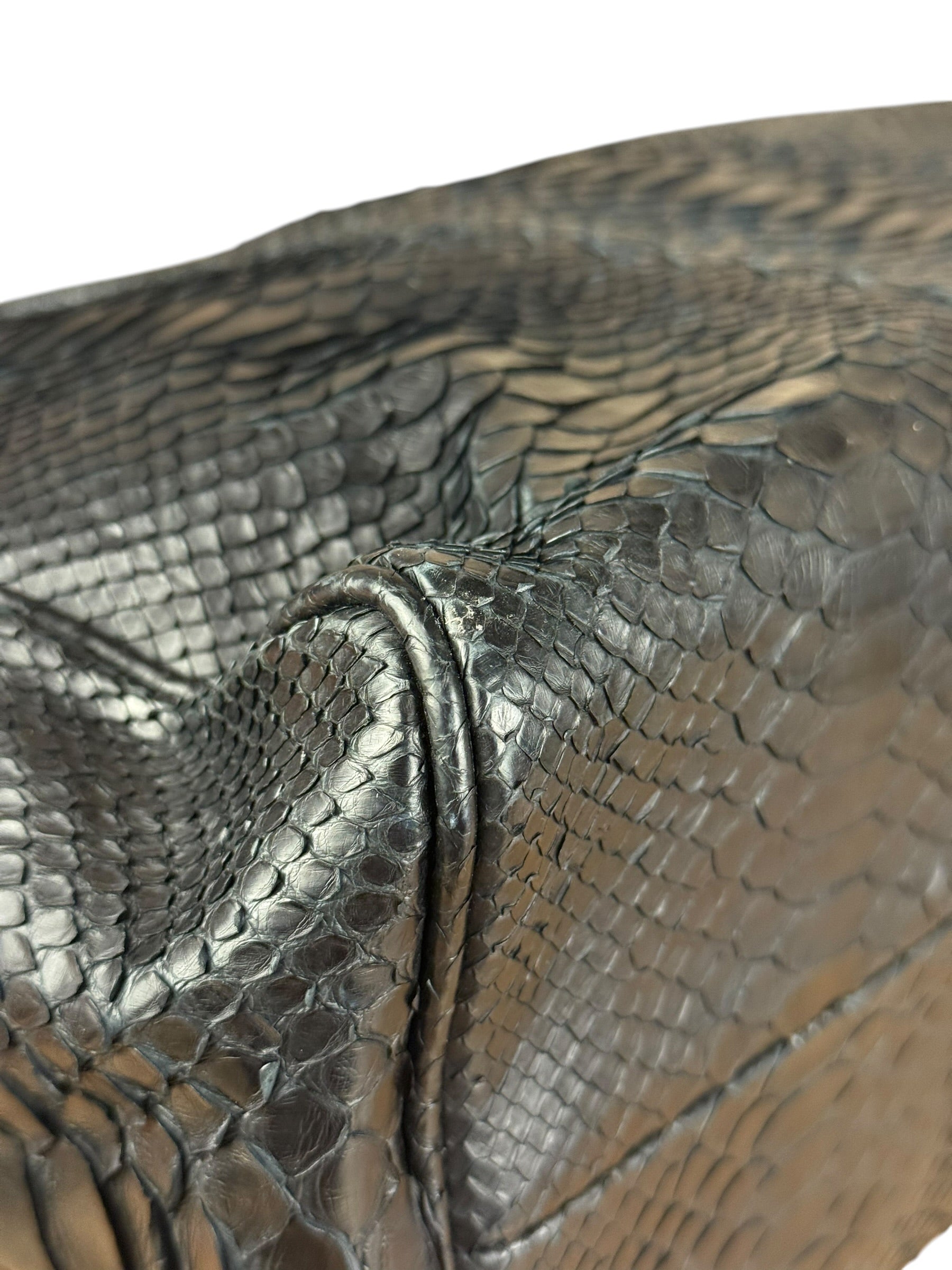 Bottega Veneta Black Snake Leather Brief Case