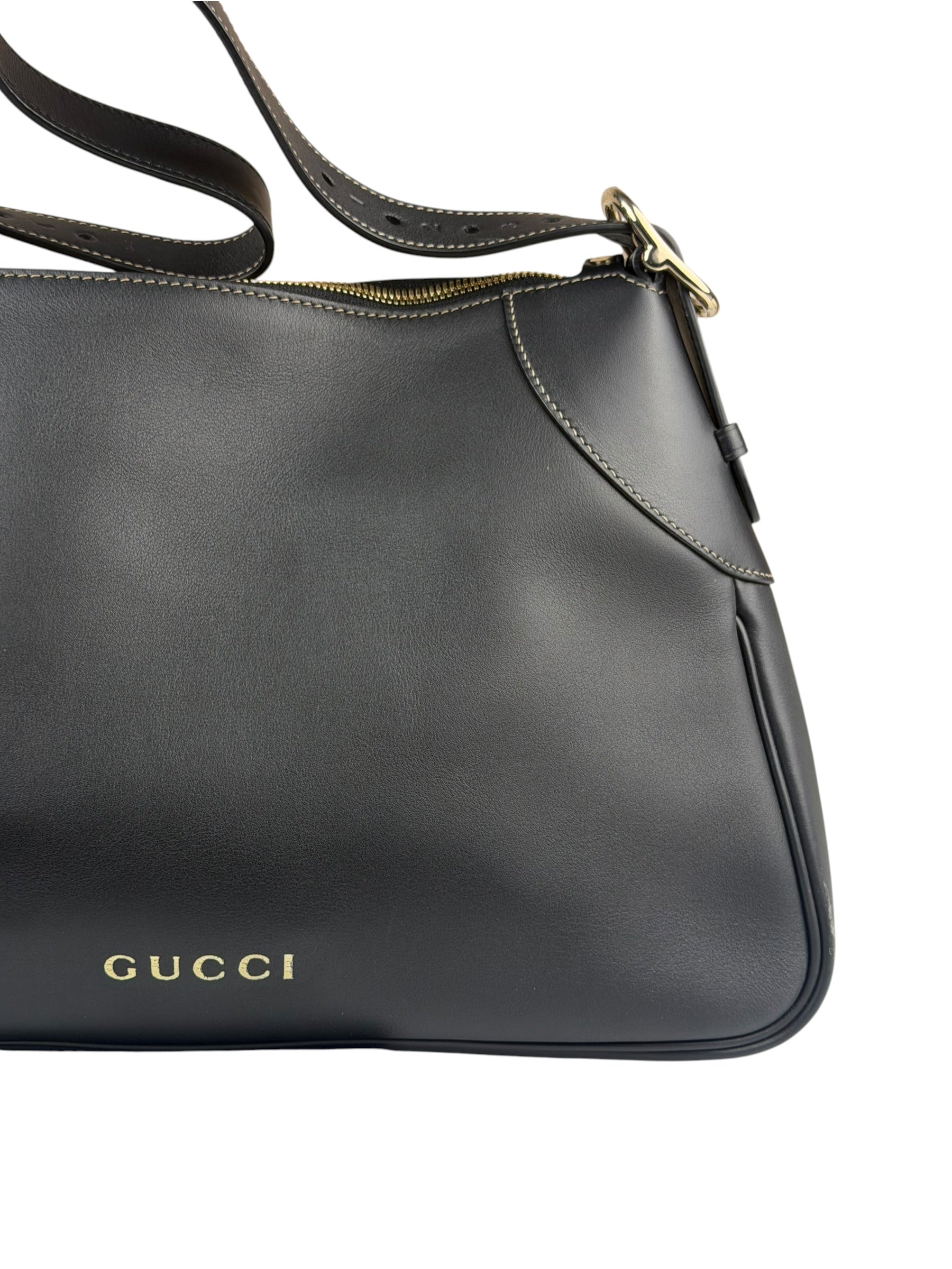 Gucci Black Leather GG Emblem Hobo Bag