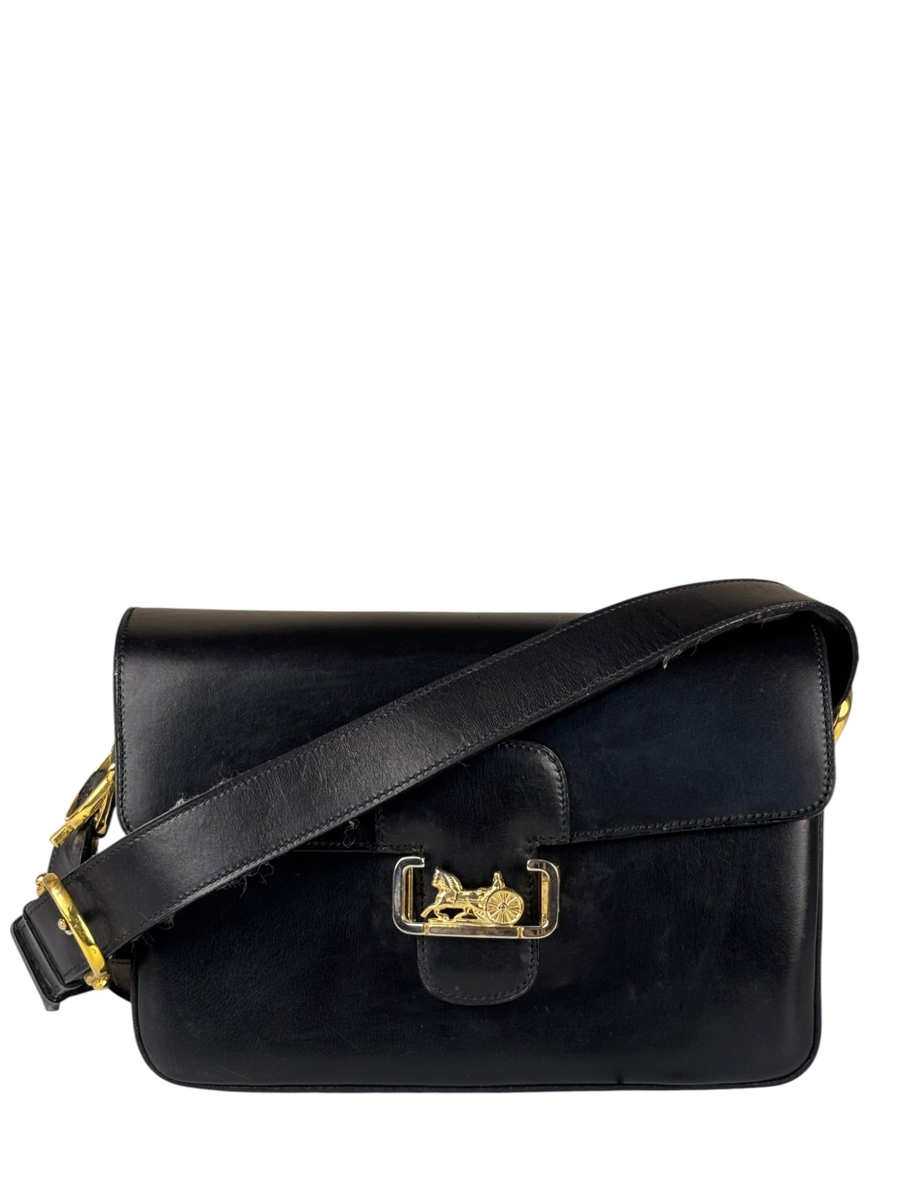 Celine Vintage Black Leather Shoulder Bag
