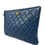 Chanel Blue Quilted Leather O-Case Zipped Pouch 2017