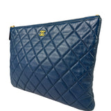 Chanel Blue Quilted Leather O-Case Zipped Pouch 2017