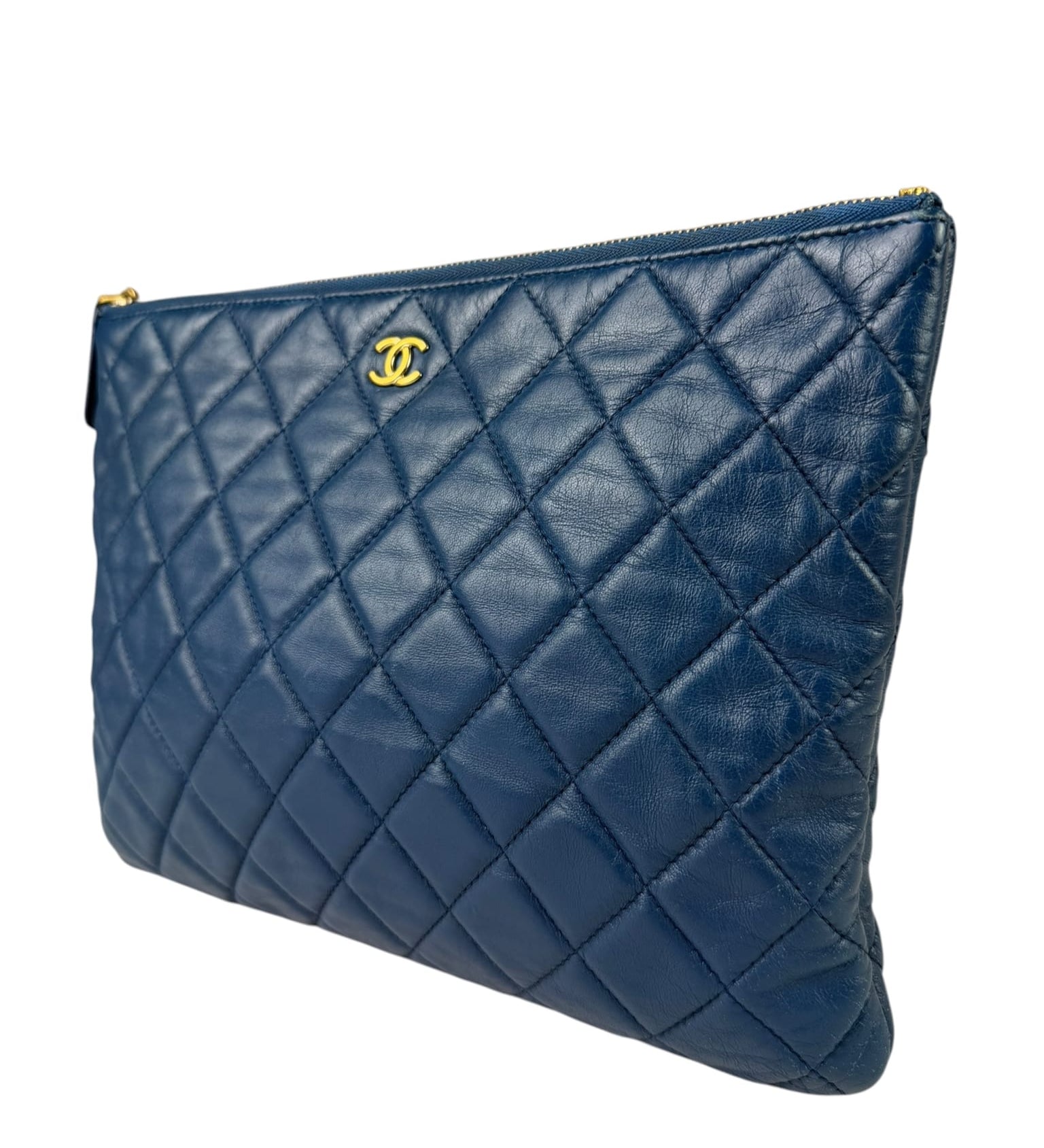Chanel Blue Quilted Leather O-Case Zipped Pouch 2017