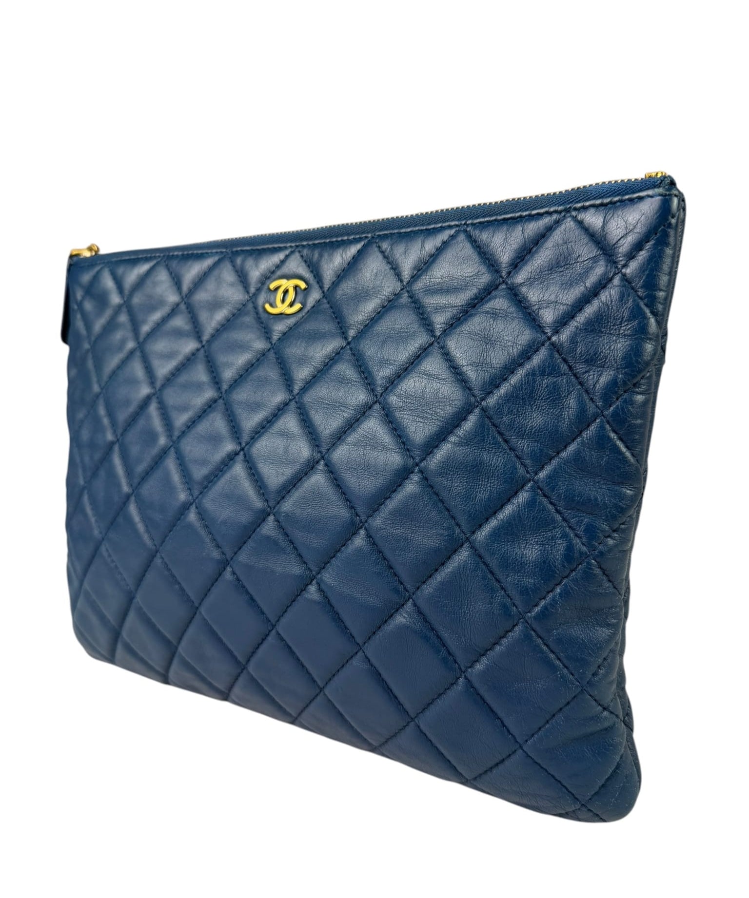 Chanel Blue Quilted Leather O-Case Zipped Pouch 2017