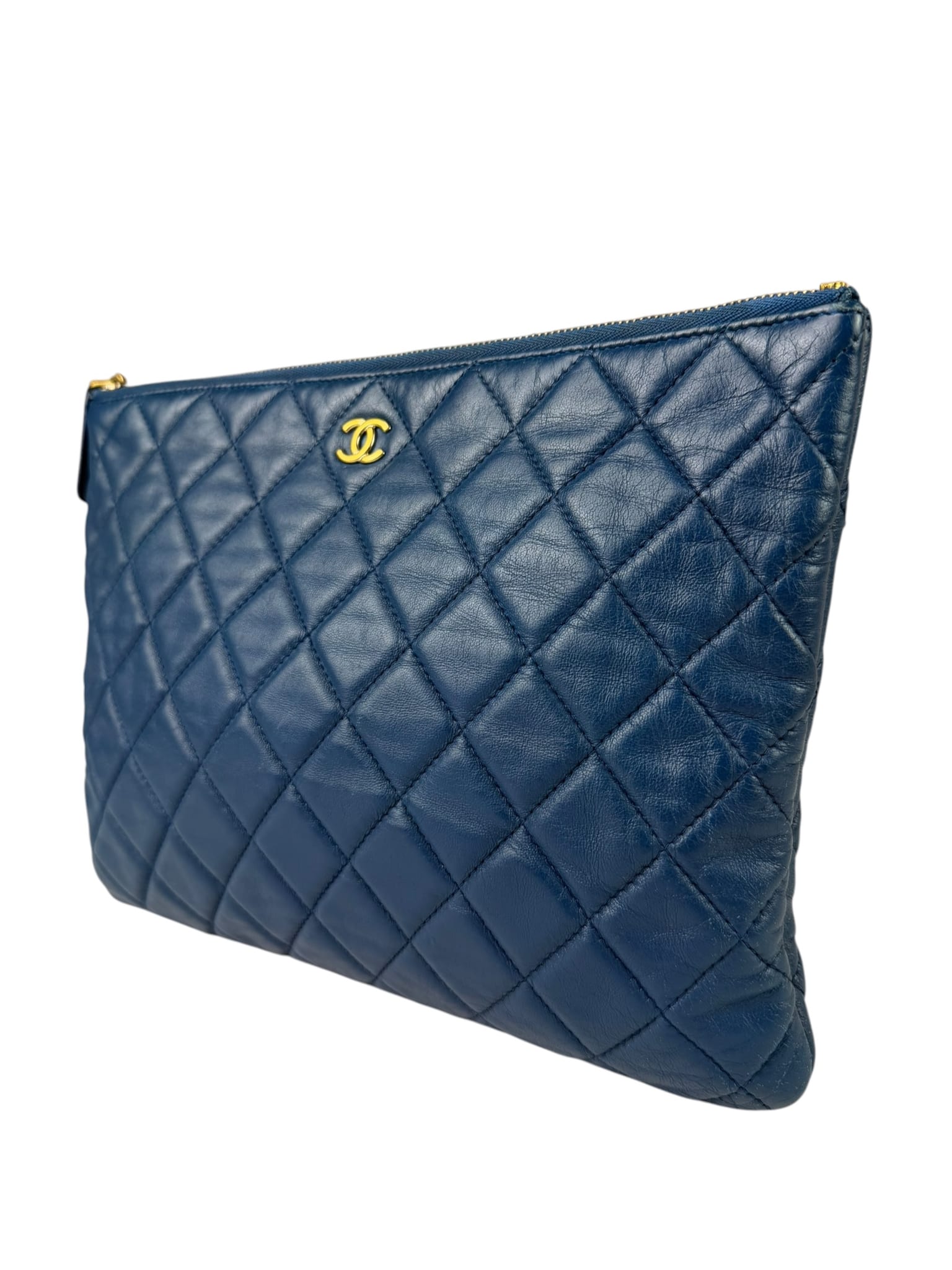 Chanel Blue Quilted Leather O-Case Zipped Pouch 2017