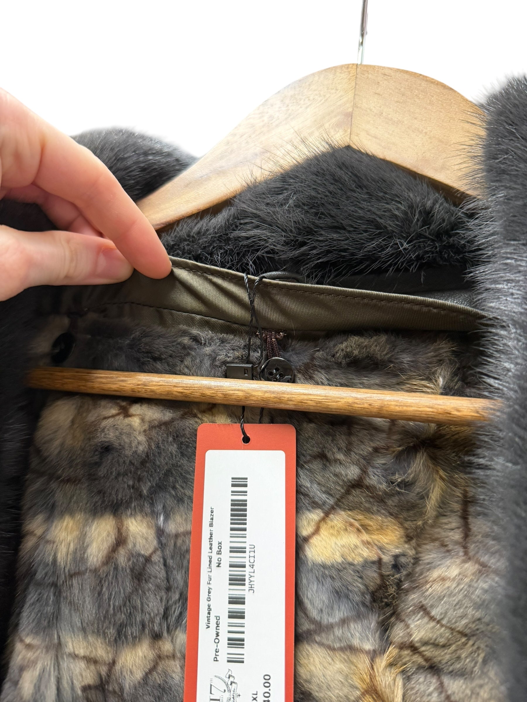 Vintage Grey Fur Lined Leather Blazer Coat