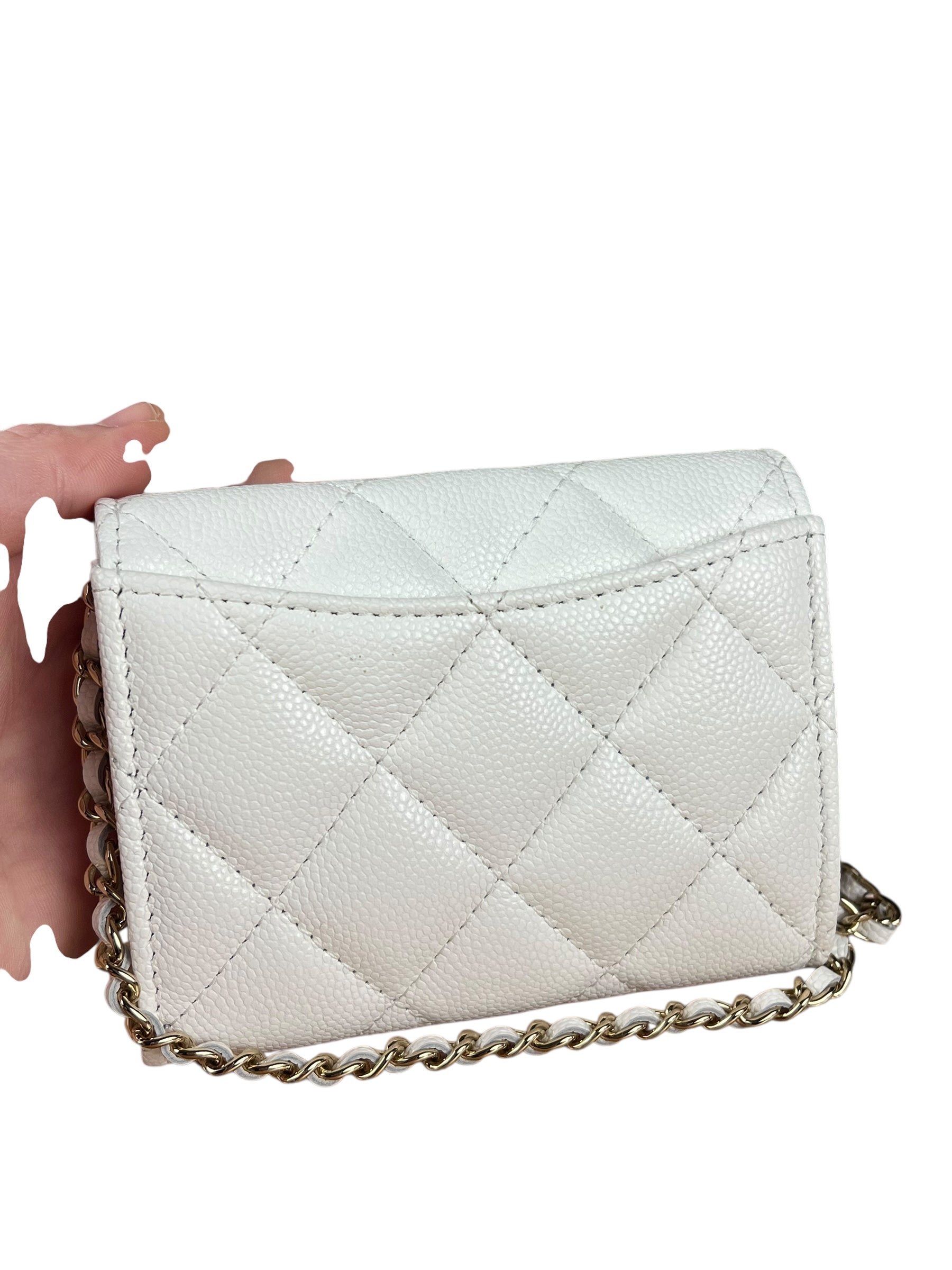 Chanel Classic Flap Card Holder on Chain Quilted Caviar Black