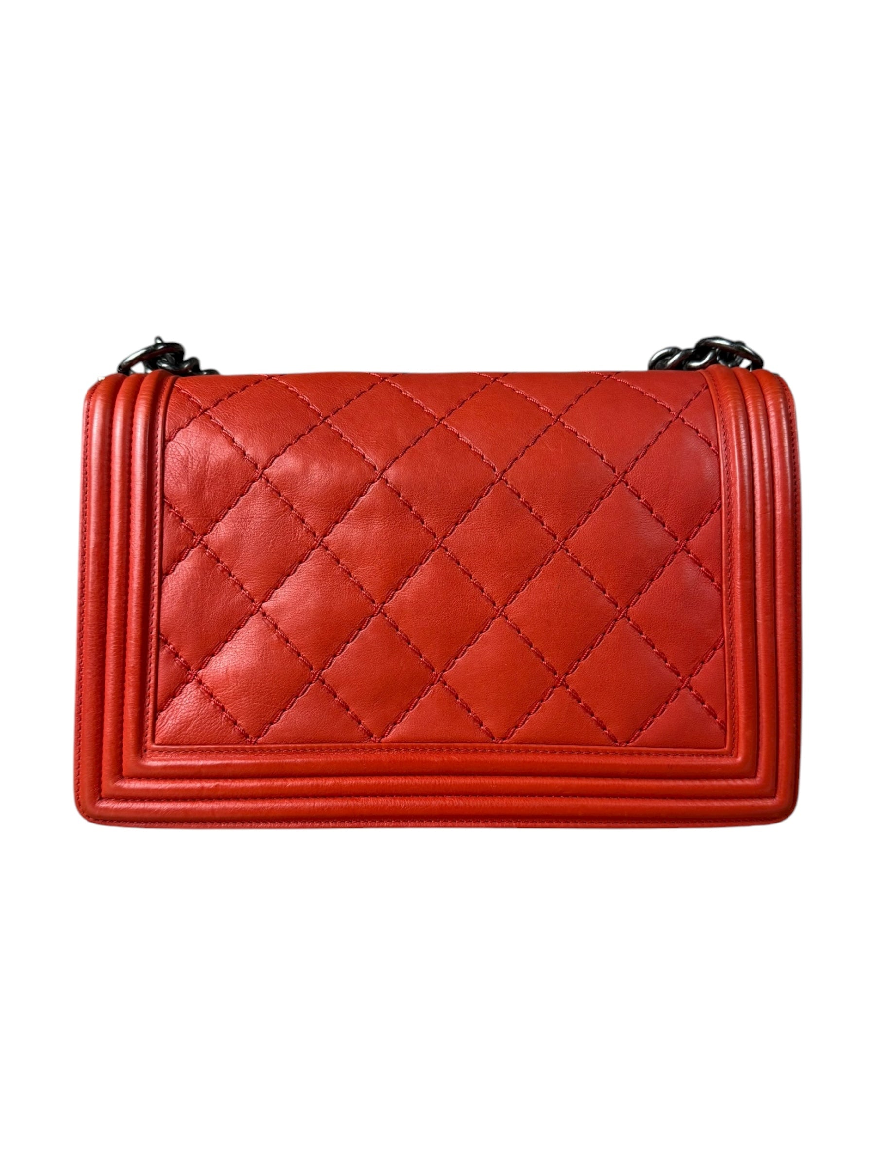 Chanel Quilted Stitch Red Leather Boy Bag 2014