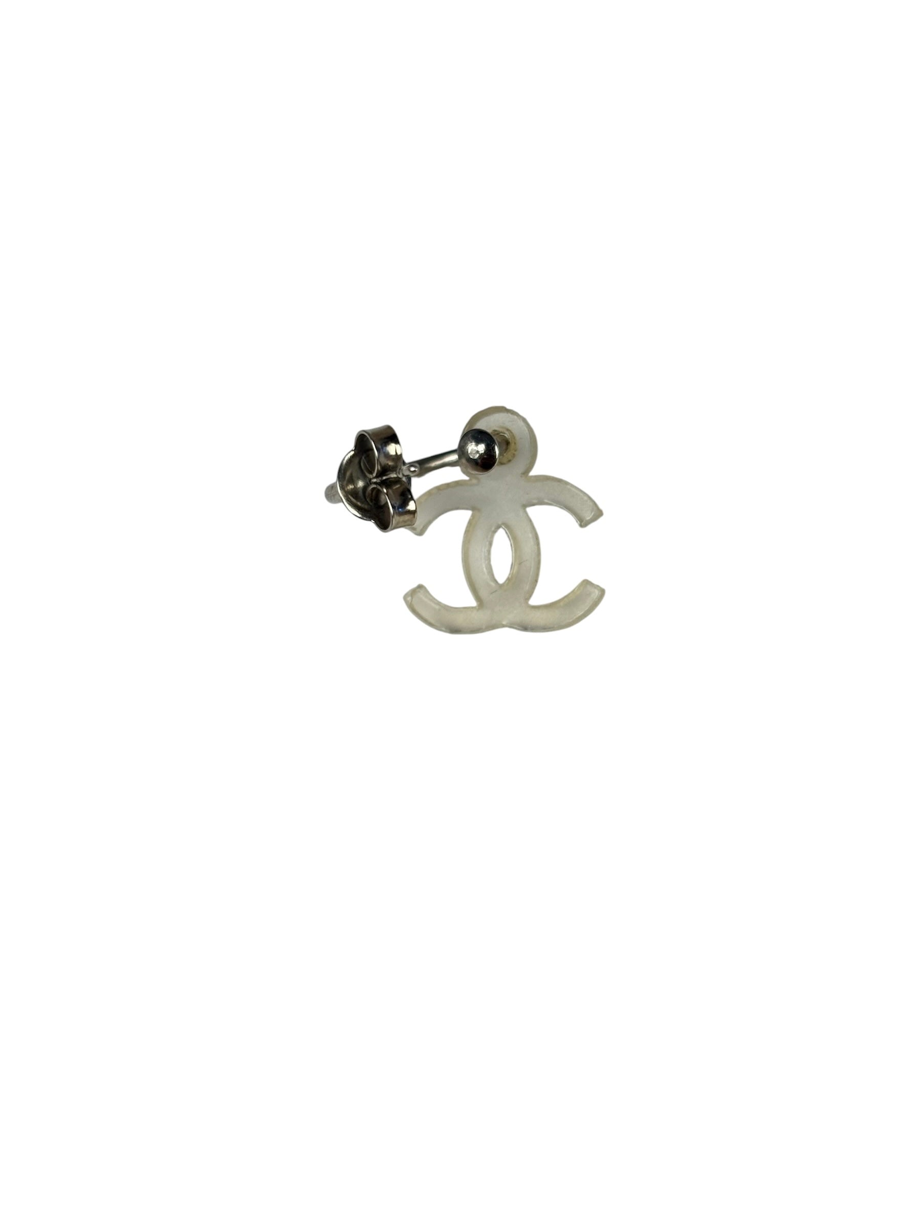 Chanel Silver-Tone Hoop CC Drop Earrings