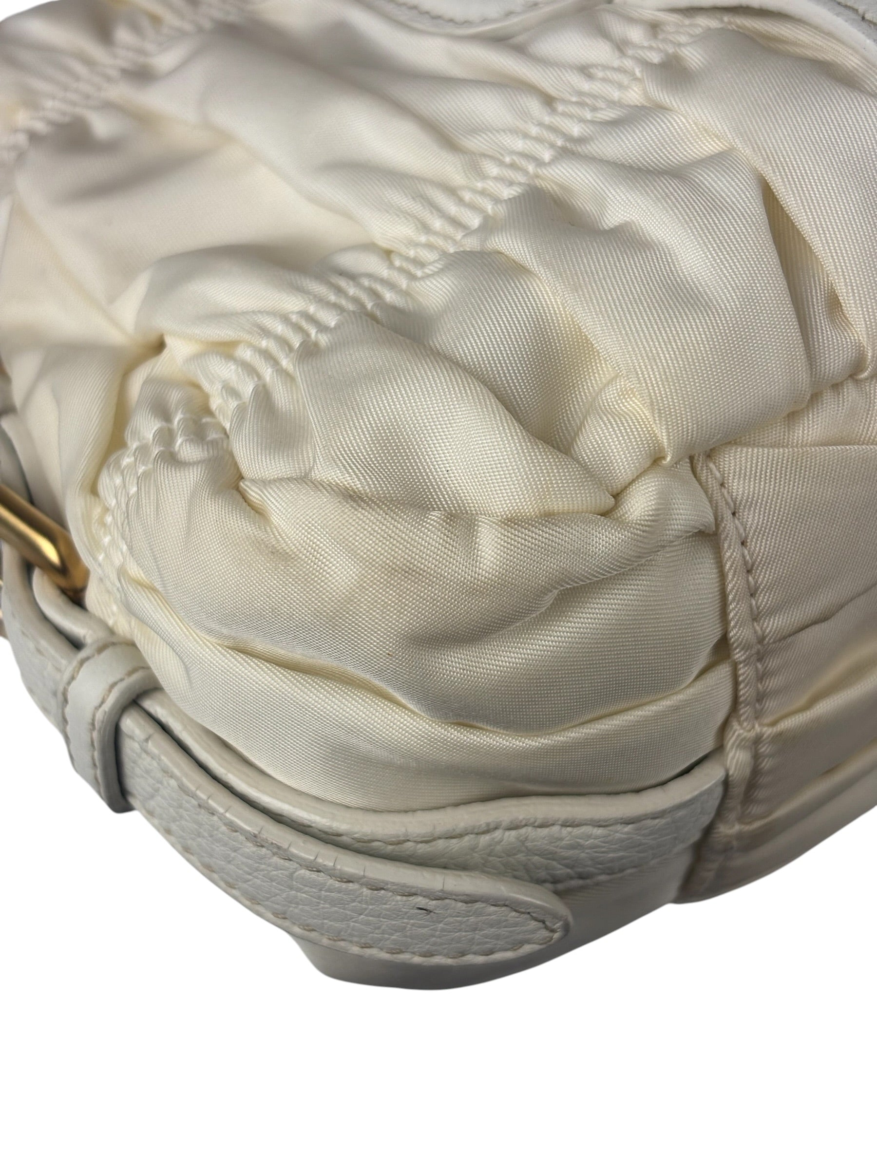 Prada Y2K Ivory Gaufre Nylon Woven Leather 2Way Mini Handbag