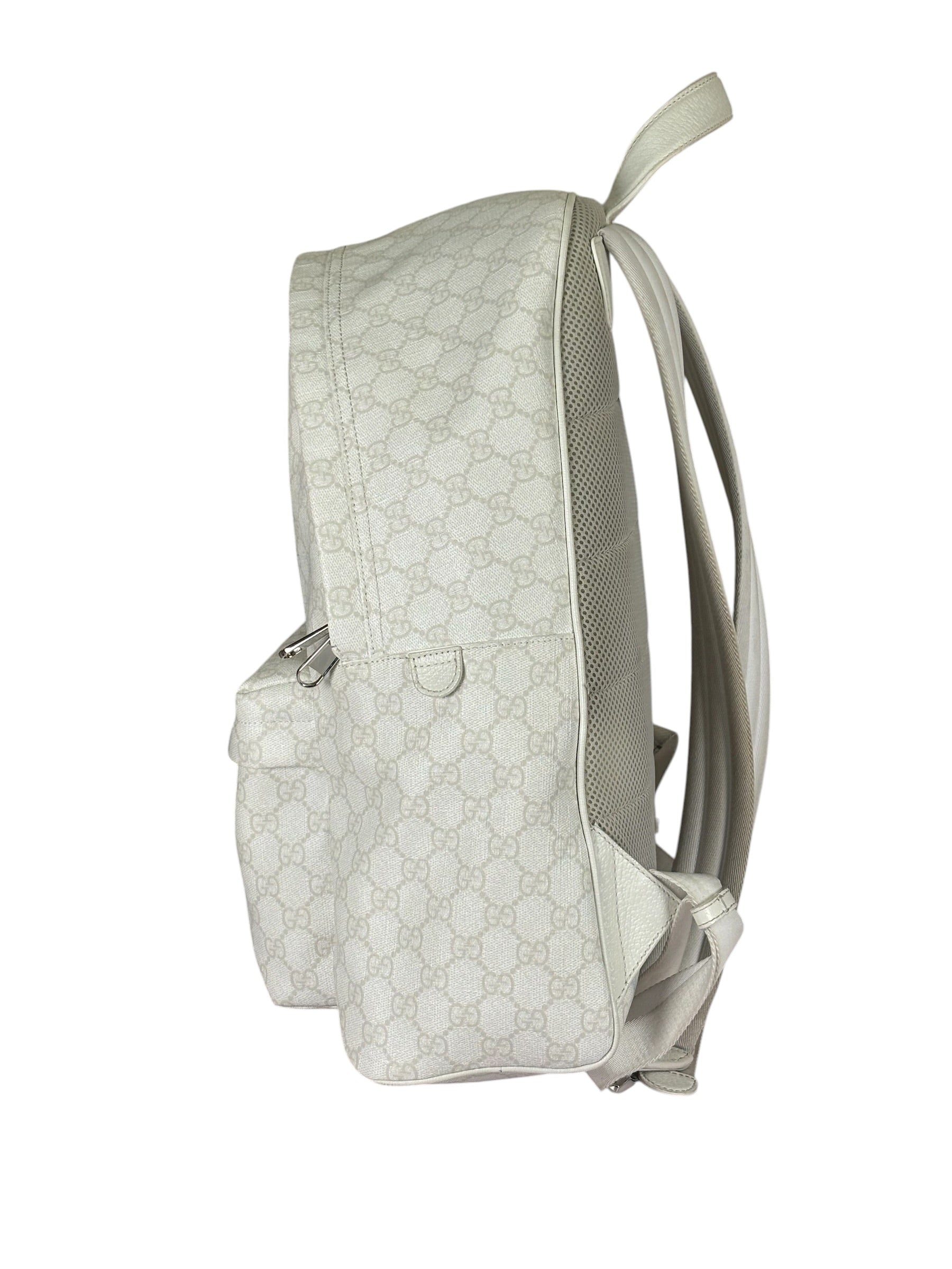 Gucci White Leather GG Green/Red Stripe Backpack