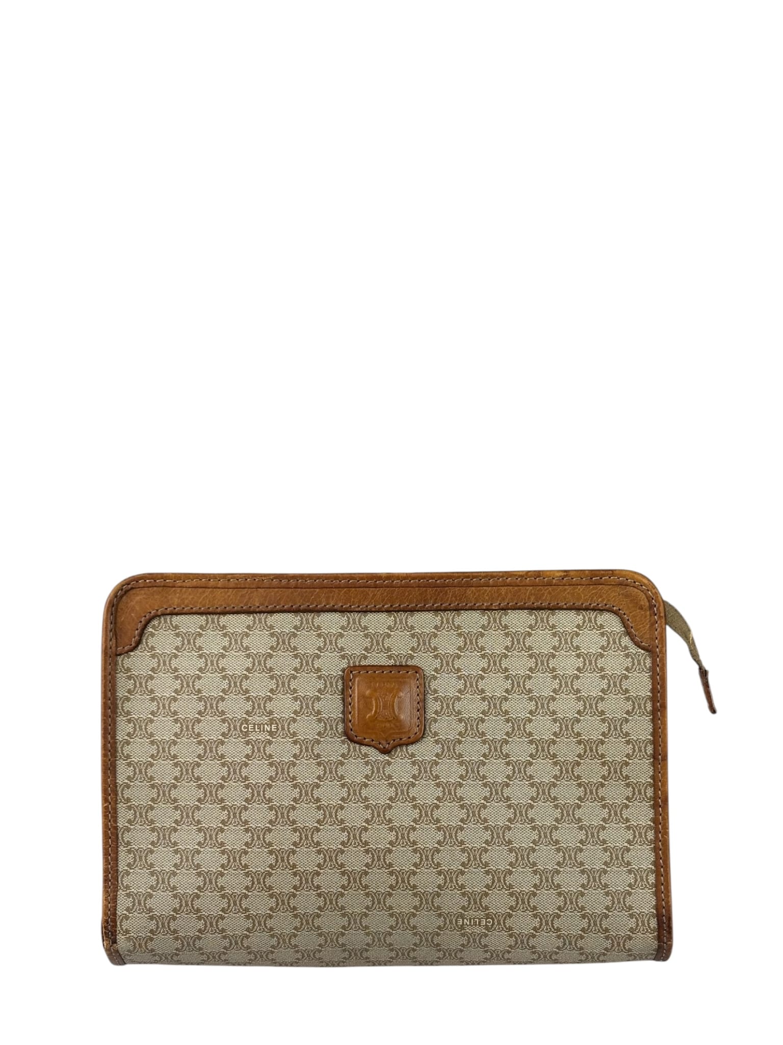 Celine Brown Leather Macadam Pouch