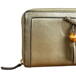 Gucci Bronze Metallic Leather Bamboo Long Zippy Wallet