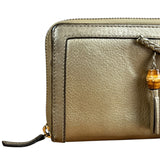 Gucci Bronze Metallic Leather Bamboo Long Zippy Wallet