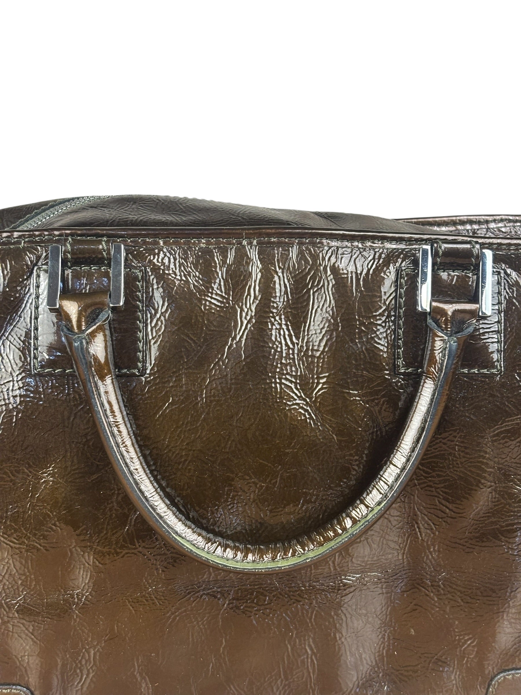 Loewe Vintage Brown Patent Leather Amazona Handbag