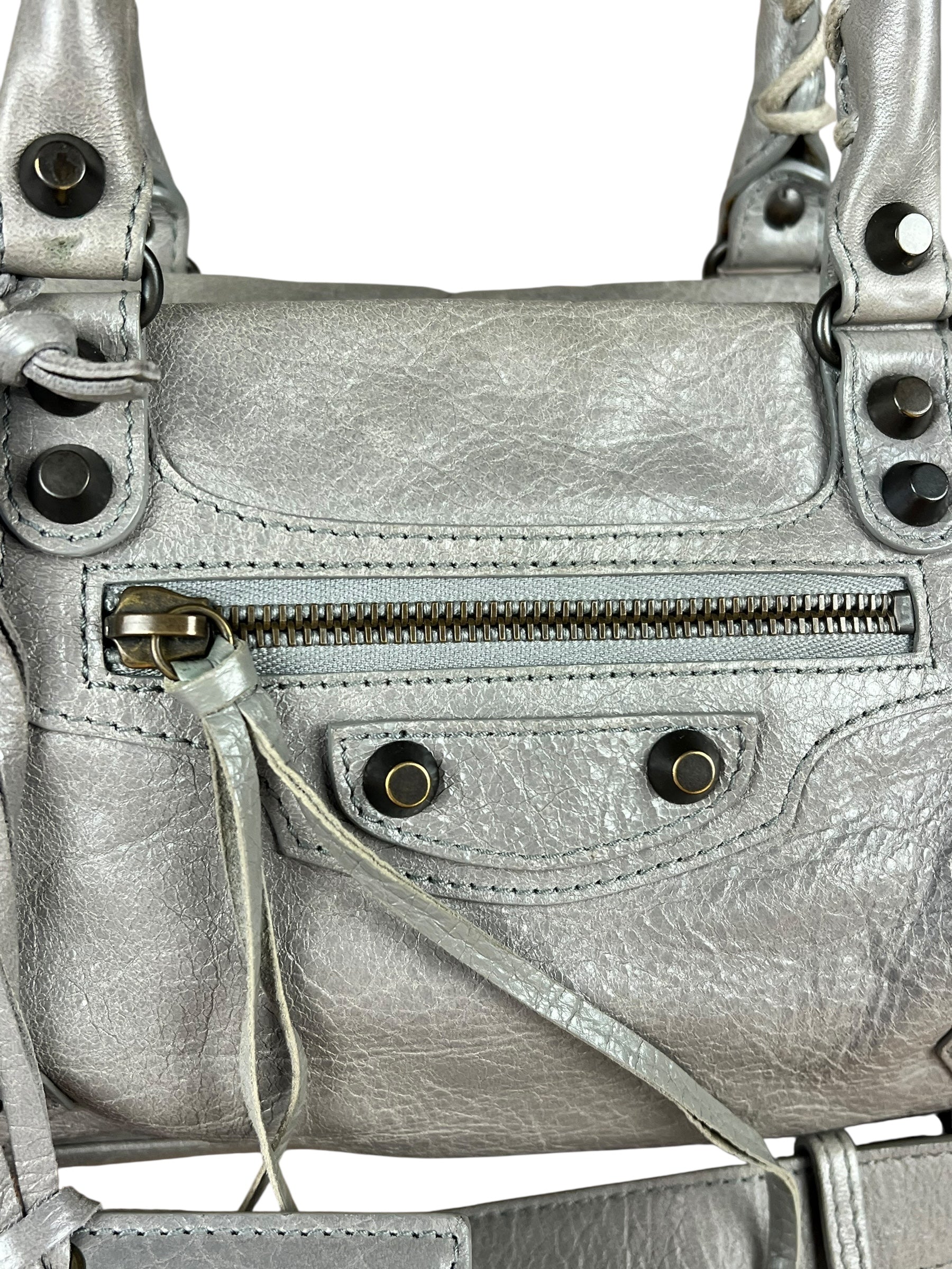 Balenciaga Mini Classic Leather City Bag Grey