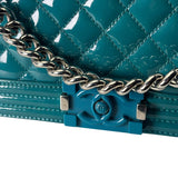 Chanel Teal Quilted Patent Leather Boy Flap Bag 2014