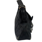 Gucci Black Leather Trim Horsebit GG Chain Shoulder Bag
