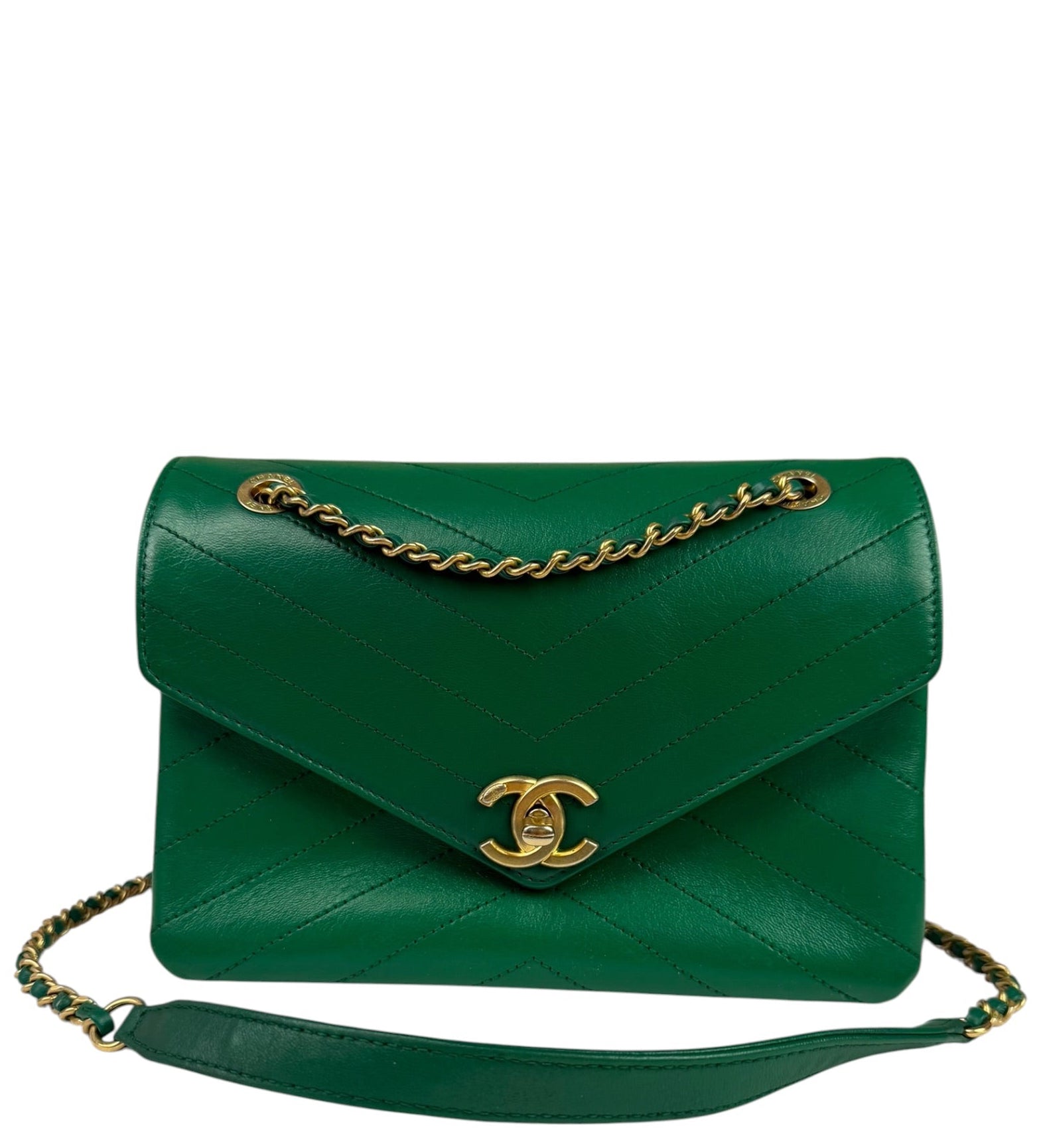 Chanel Green Lambskin Shoulder Bag 2018