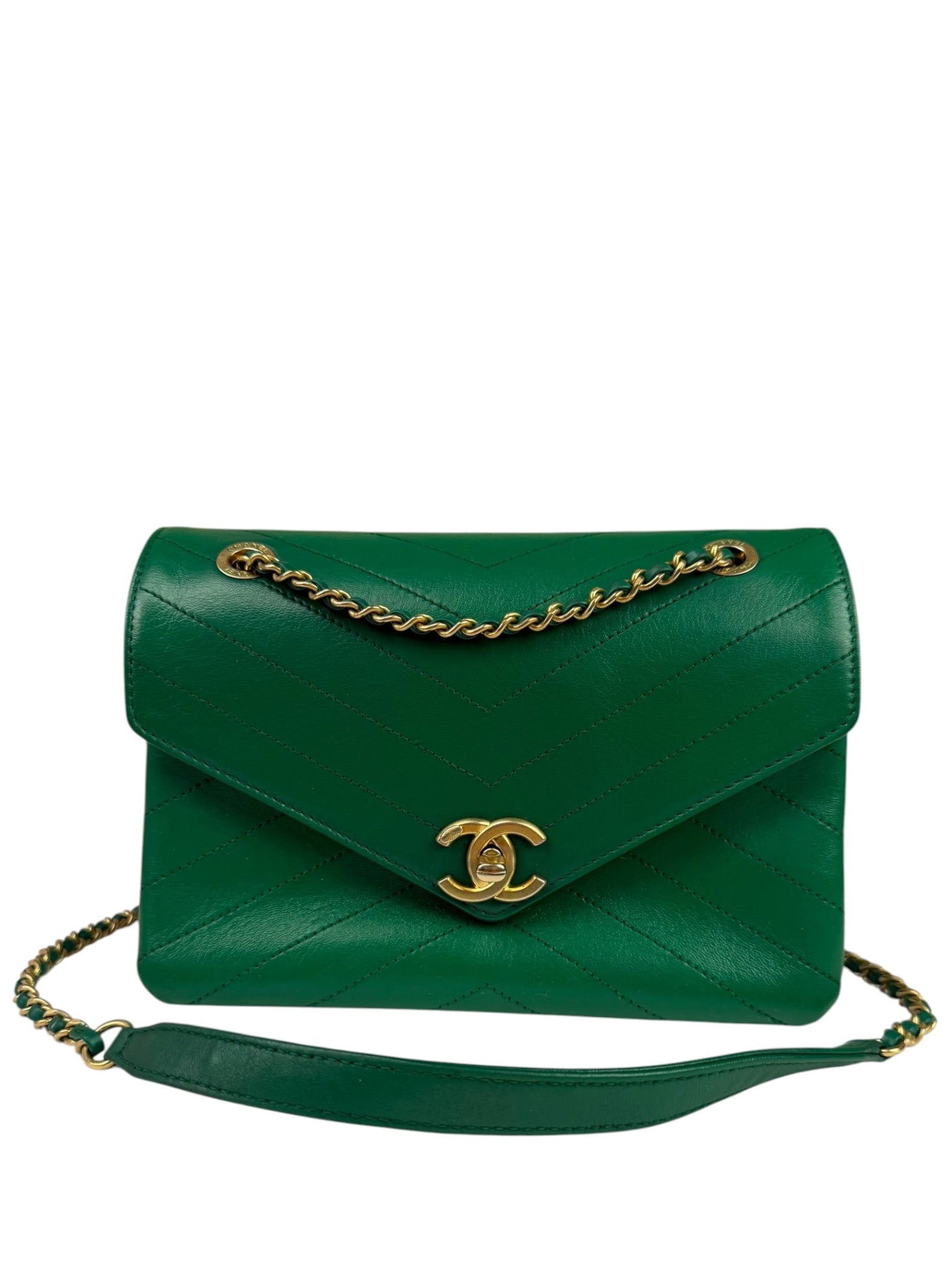 Chanel Green Lambskin Shoulder Bag 2018
