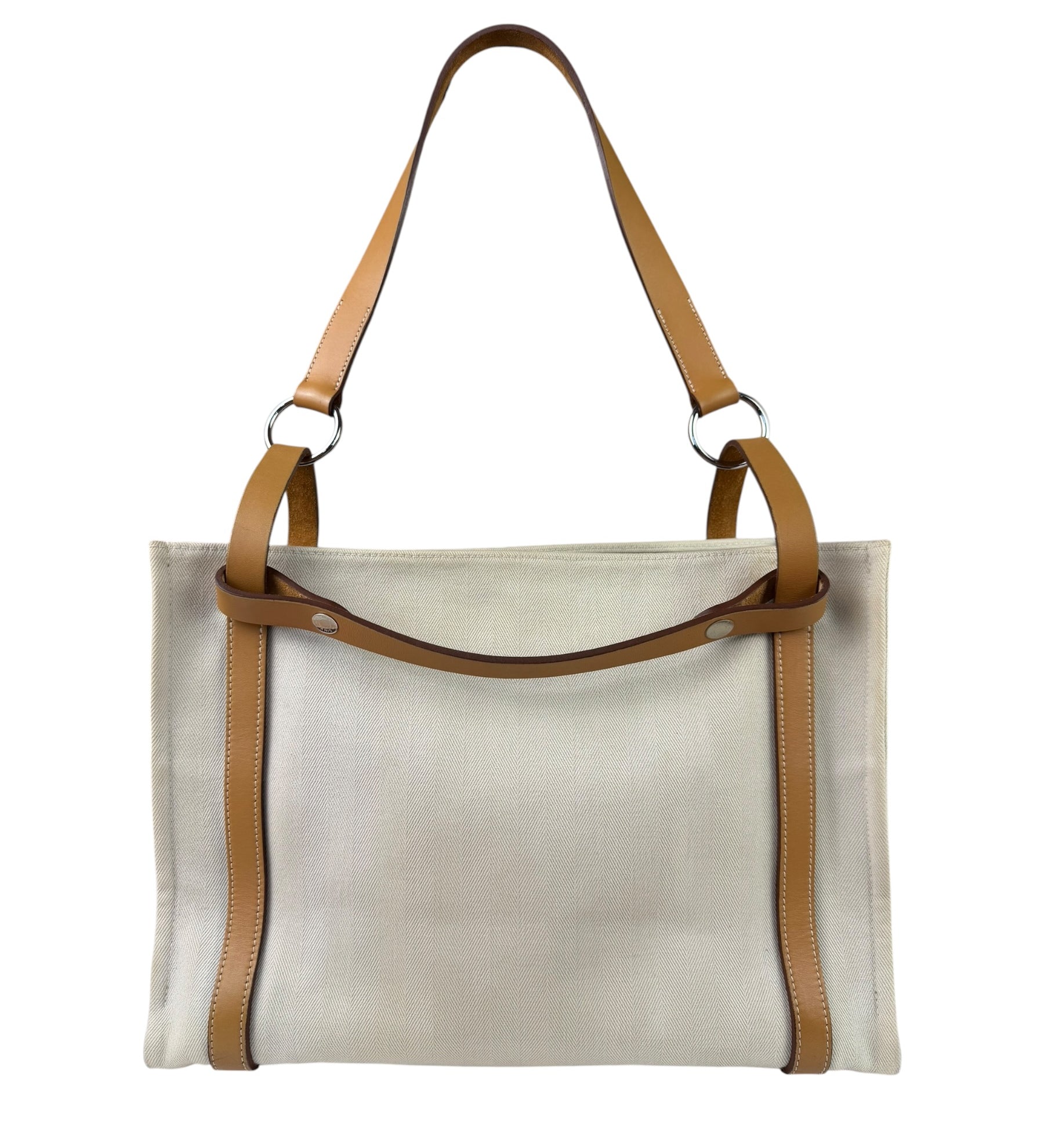 Hermes Beige/Brown Leather Trim Cabalicol Tote