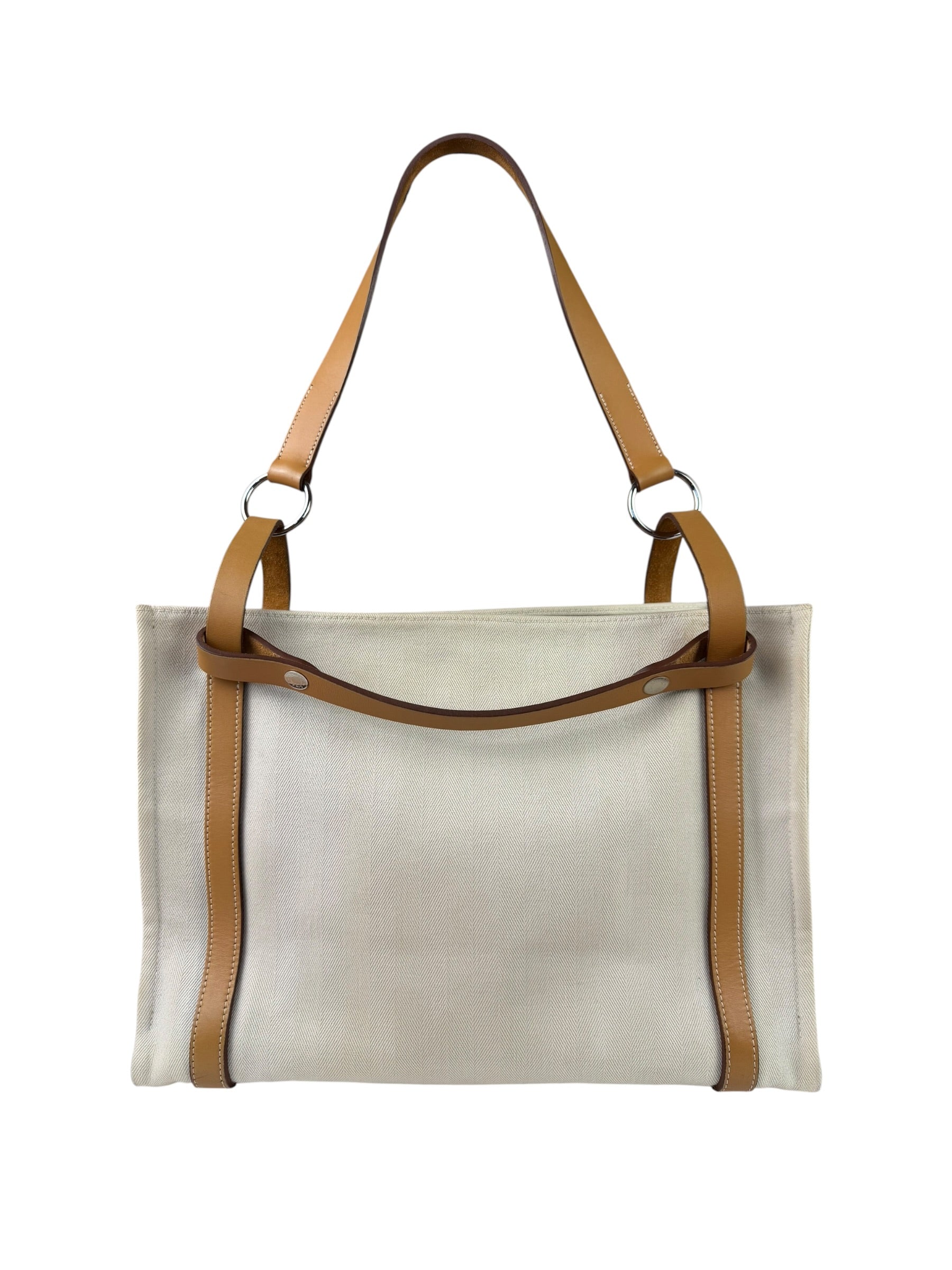 Hermes Beige/Brown Leather Trim Cabalicol Tote