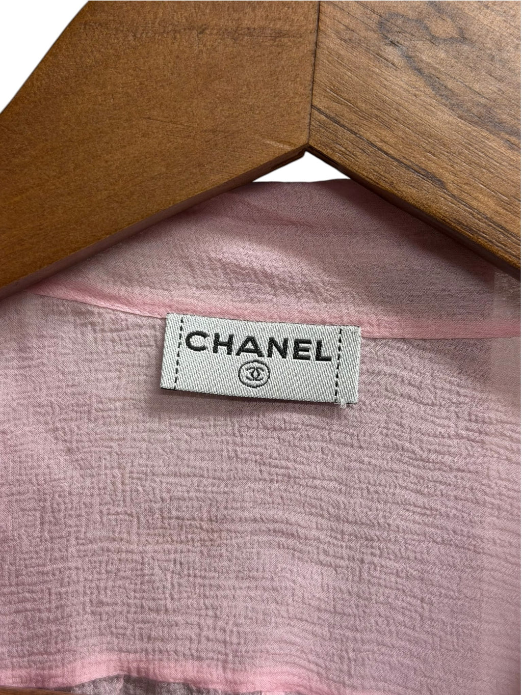 Vintage Chanel Faux Pearl Pink Sheer Silk Blouse
