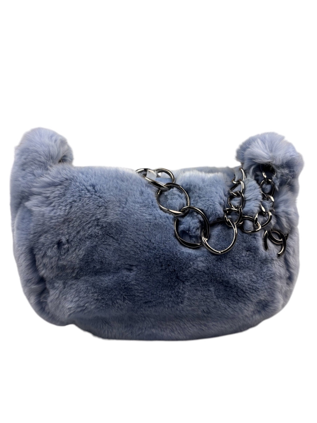 Chanel Blue Rabbit Fur Chain Mini Hobo
